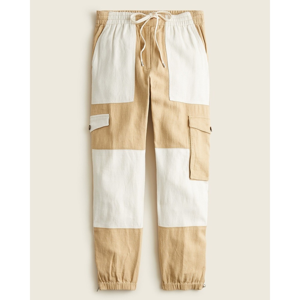 J.Crew Tie-Waist Linen-Blend Cargo Jogger Pants Size 4 Tan Cream NWT